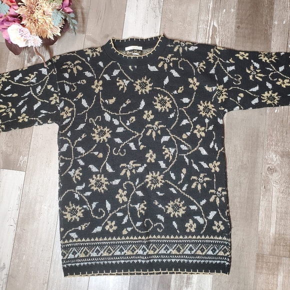 Dana Scott Metallic Floral Long Sleeve Black and Gold Vintage Sweater Top NWOT - Picture 15 of 17